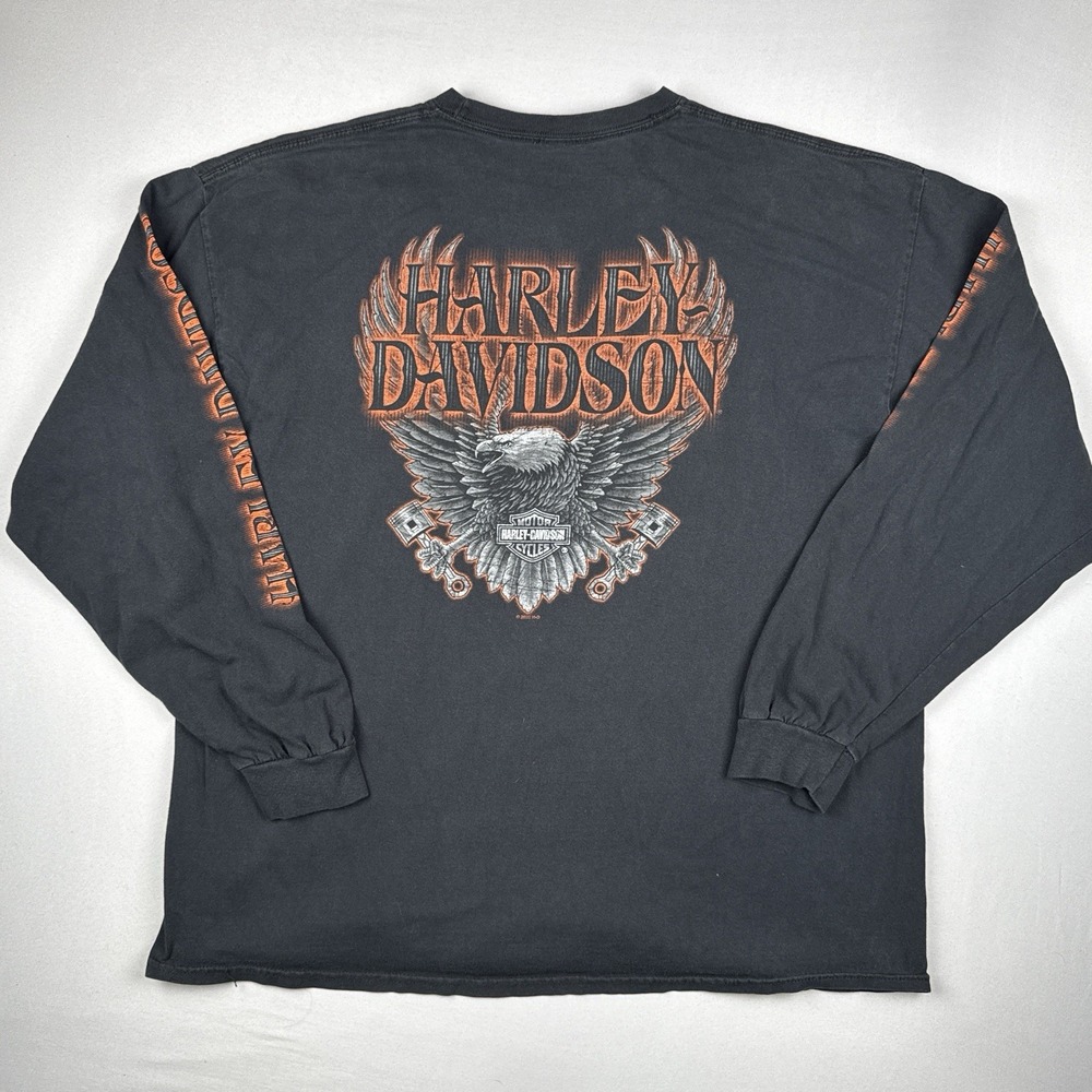 Harley Davidson Eagle Flames Long Sleeve T Shirt Wisconsin Black XL 2022